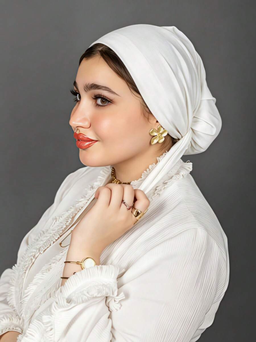1件裝 Hiajb 純色極簡時尚親膚舒適繫帶式頭巾帽 無邊帽 女款化療帽 內搭帽 適合日常生活與戶外運動