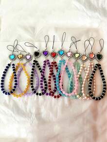 1pc Heart-Shaped Gemstone Fashion Glass Handmade Beaded Phone Case Charm - Multicolor - View 4