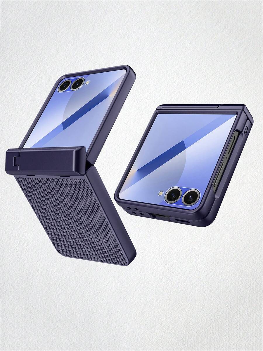 VIETAO 格子紋理遮陽隱藏支架強化玻璃螢幕保護膜 Galaxy Z Flip 7 6 Flip6 手機殼 - 深紫色 - 查看 1