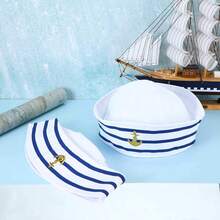 Halloween Cosplay Sailor Hat, Holiday Party Costume Accessory, Captain Navy Hat, Nautical Hat, Sailor Captain Cap, Round Top 6-Panel Brimmed Hat - Multicolor - View 7