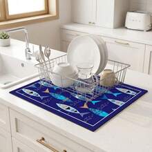 1pc Dish Drying Mat, Coffee Machine Mat, Cartoon Geometric Fish Pattern Dish Drying Mat, Nordic Style Creative Bowl & Plate Drainage Mat, Kitchen Countertop Heat-Resistant Absorbent Non-Slip Protective Mat, Restaurant Bar Cup Mat Table Mat, Daily Kitchen Storage Drainage Scratch-Resistant Mat, Multi-Purpose Desktop Absorbent Drying Mat, Room Desktop Protective Mat, Holiday Gift, Kitchen Decor - XYLSD-767 - View 5