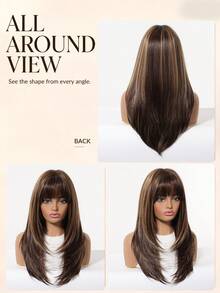 22-Inch Ombre Butterfly Highlights Brown Synthetic Wig With Bangs, 100% Imported Fiber Hair, Suitable For Cosplay, Festivals, Y2K, Halloween And Other Occasions - Brown Highlight - View 6