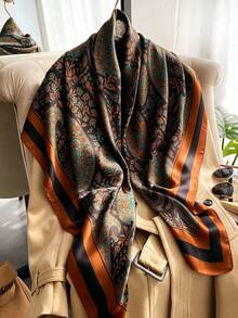 1 pieza Pañuelo cuadrado con estampado paisley para mujer, tacto suave y delicado similar a la seda, chal versátil para uso diario & viajes de vacaciones, 43 pulgadas - Verde - Ver 14