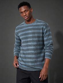 Camvyn Kaos Lengan Panjang Leher Bulat Rajut Waffle Fleece Warna-warni Kasual Pria Musim Semi/Gugur - Baby Blue - View 1