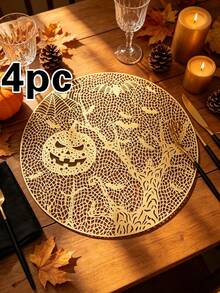 1/4/6pcs Halloween Bat & Pumpkin PVC Gold Foil Placemats, Heat-Resistant Non-Slip Table Mats For Hotel Restaurant Decor, Western Style Table Mats Suitable For Wedding Party, Valentine's Day, Halloween, Autumn Harvest Festival, Holiday Celebration, Picnic Camping, Birthday Banquet Table Decoration - Multicolor - View 10