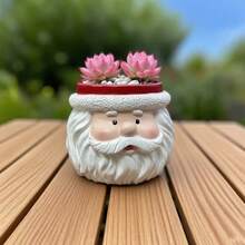 1pc Santa Claus Shaped Succulent Planter, Cute Cartoon Resin Flower Pot, Suitable For Indoor/Outdoor Desktop Greenery Decoration, Teacher's Day, Christmas Gift - Christmas Mini Flower Pot - View 2