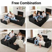 Compression-Boneless 95" L-Shaped Cloud Sectional Sofa With Oversized Chaise, Modular 3-Seater Corduroy Couch For Living Room & Bedroom, Deep Seat No Assembly Required - Black - View 5