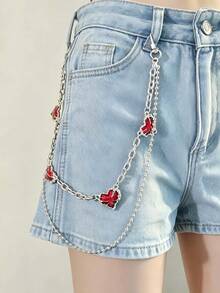 1PC Women Street Punk Red Heart Double-Layer Pant Chain, Y2K Hip Hop Jean Accessory, Suitable For Daily Outfits & Party Occasions - Red - View 1