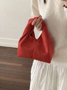 Fashionable Solid Color Ruffled Handbag, Suitable For Women Shopping, Dating, Gifts And Daily Use. - Red - View 4