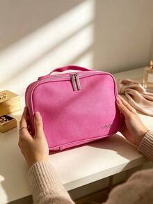 Lancôme Handheld Large Capacity Fabric Makeup Bag, Waterproof Travel Cosmetic Organizer, Suitable For Daily Commute, Vacation, Birthday, Holiday Gift LANCOME-GIFT-32 - Hot Pink - View 4