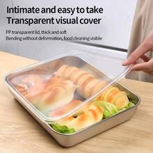 5pcs Large Stainless Steel Square Food Storage Containers With Transparent Lids, Leak-Proof, Stackable, Durable, Perfect For Camping, Outdoor Adventures And Home Use, Ideal For Storing Meat And Fruit - Multicolor - View 9