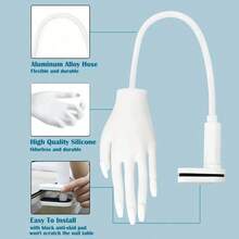 UH01 Upgraded Silicone Nail Practice Hand With Adjustable Flexible Hose And Desktop Clamp, Bendable Realistic Model Hand With Reusable Nail Patches, Fixed Desktop Mount Nail Training Model For Beginner Nail Artists To Practice Acrylic/Gel Nails And Salon Display - White - View 8