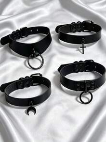 1/4 Pcs Gothic Punk Emo Black Moon Choker Collar, PU Leather Necklace ...