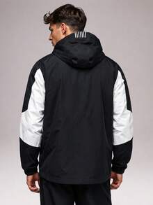 CZRLHYT Men's Hooded Zip-Up Jacket, Two-Tone Color Block Design, Zipper Pocket On Chest, Streetwear Outdoor Sports Jacket - Black and White - View 5
