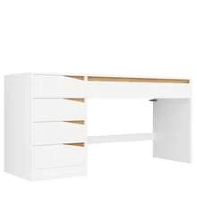 Desk 140x50 Cm With 5 Drawers, White/Oak Effect, Modern Computer Desk With Extra-Large Work Surface, Dressing Table With Storage, Desk For Remote Work, Bedroom And Office - A - View 7