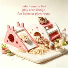 2/1/3pcs Pink Hamster Bedding & House Combination Set, PVC Material, Assemble/Disassemble, Hamster Cage Decor Set, Universal Cage Interior Decoration, All Seasons, Rainbow Bridge/Cooling Bed/Seesaw/Small House Multiple Combination Set - A - View 4