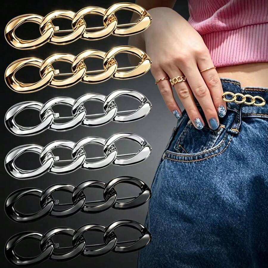6pcs/Set Multifunctional Brooch-Style Waist Belt, Adjustable Metal Waist Tightener, Suitable For Pants, Jeans, Fashion Waist Clips, No Sewing Required, Detachable Waist Snap Buttons, Prevent Exposure, Also Suitable For Coats, Dresses, Cuff Tightening