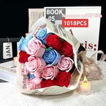 1018pcs DIY Red, Pink, Blue Building Block Roses, Assembled Building Block Flowers, Desktop Decoration Ornaments, Valentine's Day, The Best Gift For Girlfriends (Excluding Vases) - Multicolor - View 2