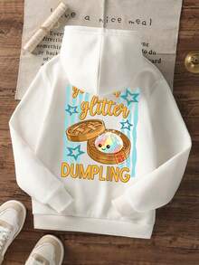 Girls Kawaii Rainbow Dumpling Graphic Hoodie, Star Stripes Long Sleeve Top - White - View 3