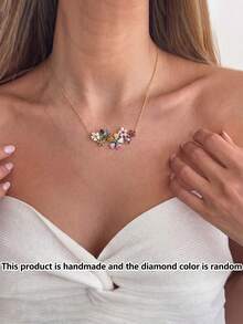 1pc Women's Pendant Necklace, Metal Material With Colorful 3D Rhinestone Flower Design, Suitable For Women's Daily Wear, Valentine's Day Gift, Anniversary Gift, Party, Gathering And Special Occasions, Valentine's Day Gift, Jewelry Gift, Daily Gift - Multicolor - View 14