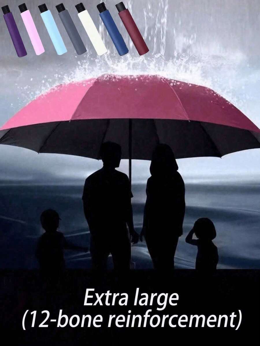12-Rib Windproof Folding Umbrella, Travel Essential, Sun Protection & Rainproof Dual-Use, Portable Casual Vacation/Summer Supplies