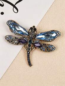 1pc Exquisite Blue Rhinestone Dragonfly Brooch, Creative Versatile Suit Decoration Pin, Daily Wear Accessory, Perfect Gift For Holidays - Blue - View 3