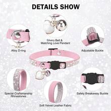 Cat Rhinestone Collar With Bell, Quick Release Safety Buckle Design, Suitable For Kittens And Small Puppies, Cute And Soft For Princess Cats And Prince Cats - Baby Blue - View 2