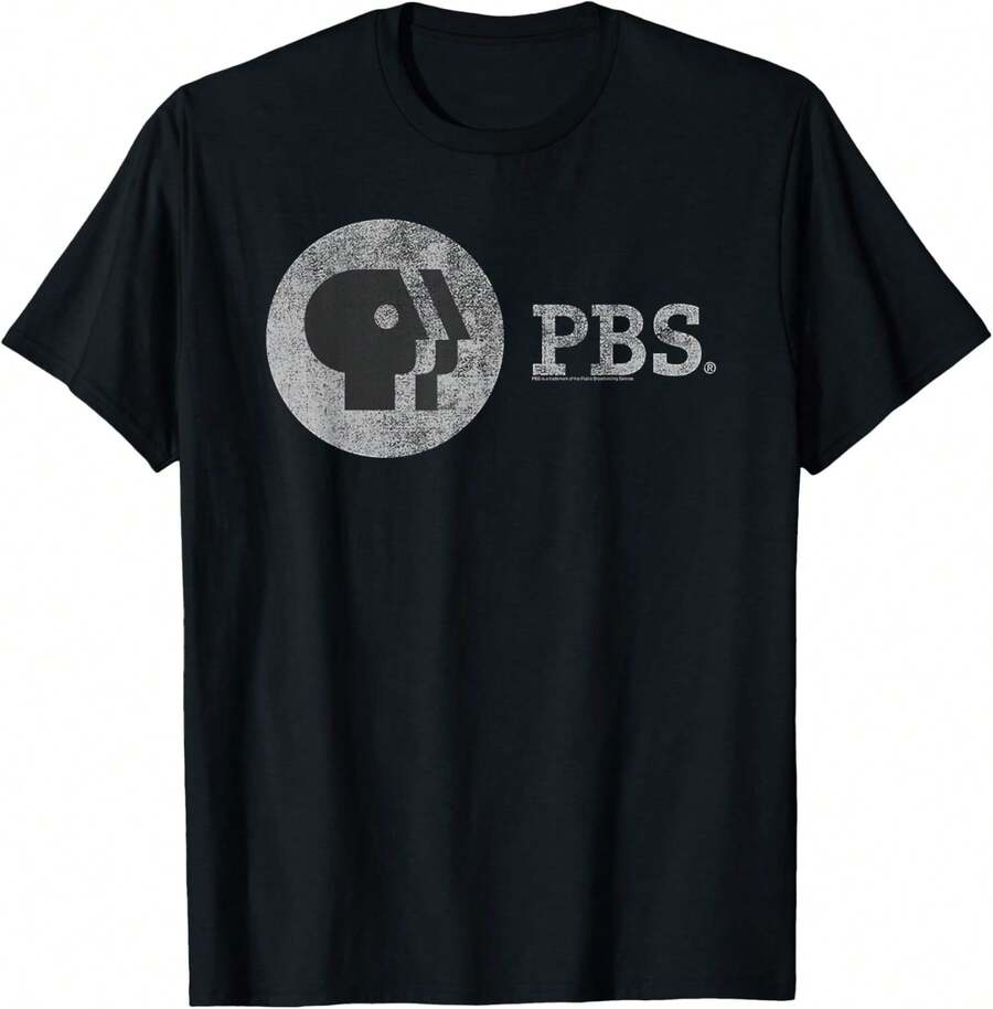 PBS Distressed Vintage Logo Public Broadcasting Unisex T-Shirt - Black - View 1