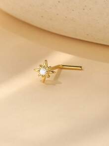 1件 925純銀 L型八角星鼻釘，低過敏性鼻環穿刺飾品，中性款，適合日常配戴與送禮 - 金色 - 查看 4