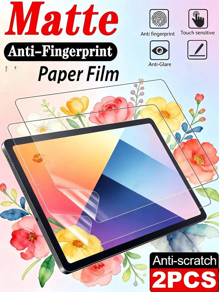 2pcs Matte Paper-Feel Screen Protector Film Anti-Glare Anti-Fingerprint Anti-Explosion Anti-Scratch Easy Application Compatible With IPad Air Pro 11 Inch/Compatible With Samsung Galaxy Tab S9 S8 S7 FE S10 FE A9 A11+ S11 11 Inch/Compatible With Xiaomi/Compatible With Huawei Matepad/Honor Office Drawing Writing Film Compatible With Capacitive Stylus Soft Film