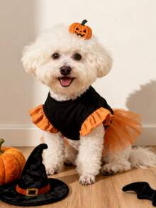 LUCKIE PAW 1 buah Gaun Tali Tengkorak Halloween Pola Lucu untuk Hewan Peliharaan, Rok Tutu Jala Anti Kutu, Mengurangi Kerontokan Bulu, Isolasi Panas, Bernapas, Cocok untuk Anjing Besar dan Kecil, Kucing, Dalam dan Luar Ruangan - Jeruk - View 4