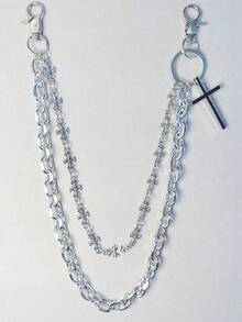 Cross Chain Pants Chain, Rhinestone Waist Chain With Lobster Clasp Pendant, Wallet Chain, Vintage Chain, Double Layer Chain, Hip Hop Punk, Jeans Chain, Pocket Chain, Men's Key Chain, Multi-Element - Multicolor 2 - View 17