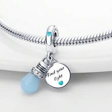 1pc S925 Sterling Silver Glow-In-The-Dark Beaded Pendant, Angel, Wizard, Star, Light Bulb, Colorful Light Multiple Styles, Glow-In-The-Dark Enamel With Rhinestone Details, Comes With Gift Box, Suitable For Bracelet Necklace DIY, Romantic Personalized Commemorative Accessory That Glows At Night - Multicolor - View 2
