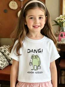 Tween Girls'  Cotton Cropped Cuffed Sleeve Tee, Graphic Print,  Cute Sweet Preppy Girl Style - White - View 2