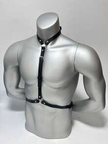1pc Gothic Punk PU Leather Men's Chest Harness, Adjustable Body Accessory, Suitable For Rave Party, Festival, Nightclub, Halloween - Black - View 3