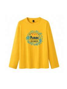 Women's American Style Letter Print Long Sleeve T-Shirt, Autumn New Loose Fit Versatile Slouchy Base Layer Top - Yellow - View 5