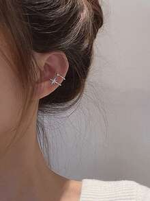 1pc Asymmetric Octagonal Ear Clip Earrings For Women, Fashion Unique Personalized Delicate Earring Suitable For Daily Wear, Gatherings & Parties - Silver - View 5
