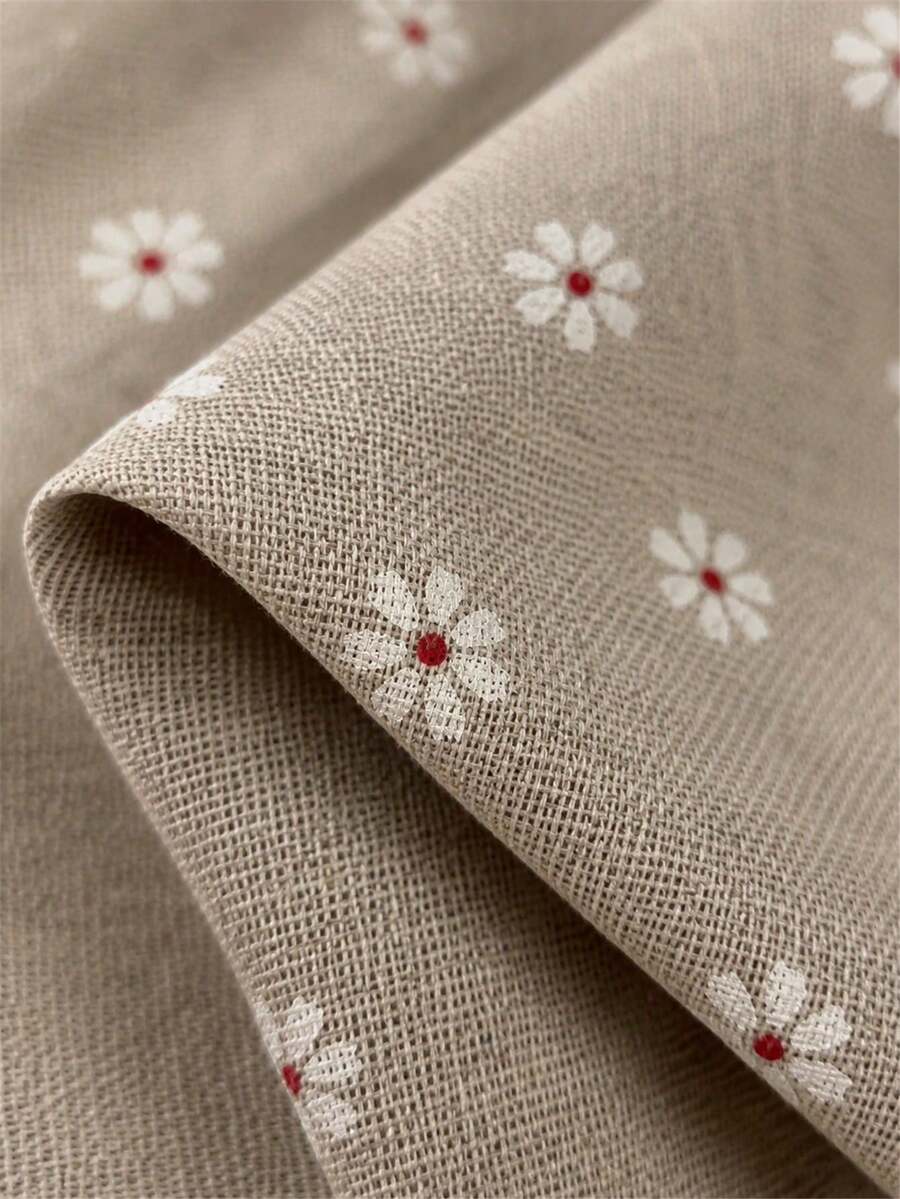 HHMC 1pc Daisy Embroidered Linen Fabric, Beige Textured Woven Cloth, Delicate Floral Pattern, Easy To Cut Material, Suitable For DIY Tote Bags, Pillowcases, Sewing Projects And Handmade Accessories
