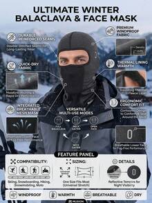 1/2 buah Balaclava Musim Dingin Berlapisan Bulu Domba, Masker Wajah Penuh Hangat Tahan Angin, Penutup Pelindung Kepala & Leher Elastis Bernapas untuk Ski Snowboard Cuaca Dingin, Syal Dalam Helm untuk Berkendara Motor dan Lari - MultiWarna - View 6