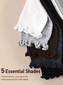 5 Pasang Kaos Kaki Setinggi Lutut Wanita Warna Polos, Manset Berkerut, Rajutan Bergaris, Kaos Kaki Kasual Bergaya Preppy, Serbaguna untuk Musim Gugur/Dingin, Cocok untuk Olahraga, Bepergian, dan Pemakaian Sehari-hari - MultiWarna - View 8