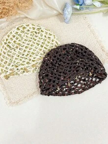 1件波希米亞風鏤空亮片針織毛帽，手工鉤編針織帽附海星與貝殼吊飾，多色度假/街頭風時尚頭飾 - 彩色 - 查看 10