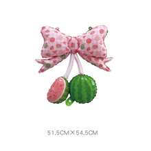 2pcs 20 Inch Fruit Print Bow Backpack Foil Balloons, Strawberry & Watermelon Design, Aesthetic Birthday Photo Props, Summer Party Decoration - View 7