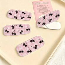 1pc Minimalist New Cartoon Plaid Cherry Adhesive Makeup Mirror Phone Stand Foldable Mirror Binge-Watching Stand - Multicolor - View 2