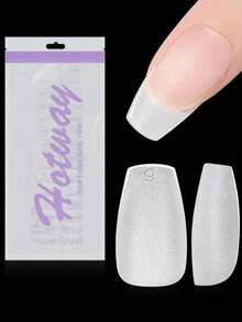 HOTWAY 450 Ultra Short Medium Ladder Oval Acrylic Matte Fake Nails, Square And Short Medium Almond, 15 Sizes, Coffin Shaped Nail Patch, Essential For DIY Care, Perfect Gift For Women, Birthdays, Festivals Or Any Special Occasion - Transparent Frosted White - View 1