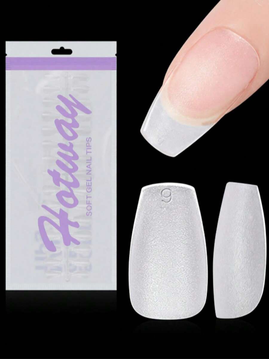 HOTWAY 450 Ultra Short Medium Ladder Oval Acrylic Matte Fake Nails, Square And Short Medium Almond, 15 Sizes, Coffin Shaped Nail Patch, Essential For DIY Care, Perfect Gift For Women, Birthdays, Festivals Or Any Special Occasion - Transparent Frosted White - View 1