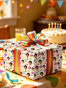 Custom Birthday Party Gift Wrapping Paper - Upload Photo Personalized Age, Includes Gift Box, Confetti, Cupcake Pattern Wrapping Paper, Suitable For 18th, 21st, 30th, 40th, 50th, 60th Birthday Party Decoration, Holiday Gift Wrapping Paper - Multicolor - View 10