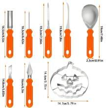This 8-Piece Pumpkin Carving Knife Set Includes 7 Carving Tools And A Large Pumpkin Cookie Cutter. It's A Multi-Functional Fruit And Vegetable Carving Knife, A Halloween Decoration DIY Tool For Pumpkin Design And Decoration, And Easy To Use. - 7pcs Pumpkin Carving Tools + 1pc Large Pumpkin Mold - View 12