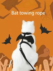 Funny Pet I-Shaped Bat Wing Leash Costume, Cat & Dog Harness And Leash Set, Suitable For Daily Outings And Halloween Dress-Up - Multicolor - View 3