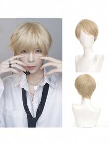 Orange Short Layered Men Cosplay Wig Synthetic Heat Resistant Fiber Anime Wig For Male Halloween Party Costume Daily Fashion Wig - Multicolor - View 14