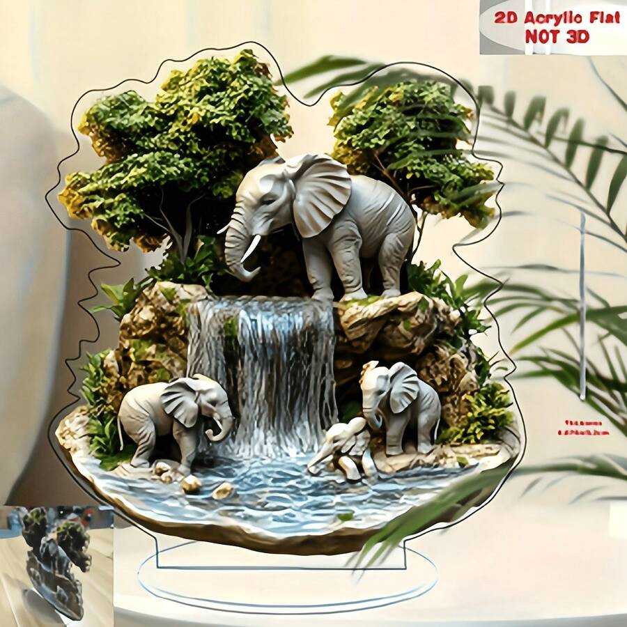 2D平面壓克力大象裝飾品-波希米亞風桌面與窗戶裝飾,適用於居家、派對與節日佈置 - A - 查看 1